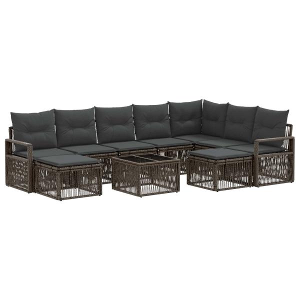 Gartensofa-set 10 Stk. Grau Poly-Rattan