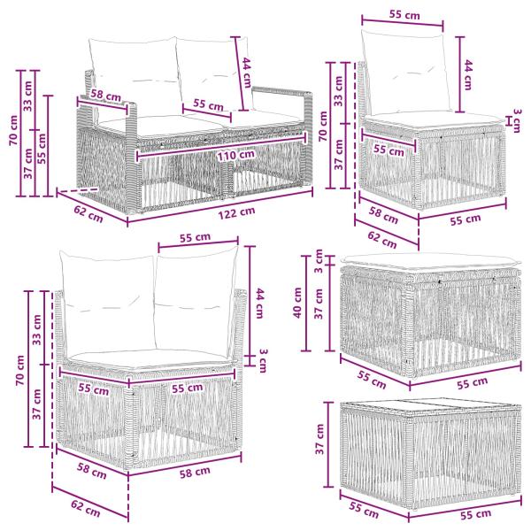 Gartensofa-set 10 Stk. Grau Poly-Rattan