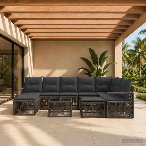 Gartensofa-set 10 Stk. Grau Poly-Rattan