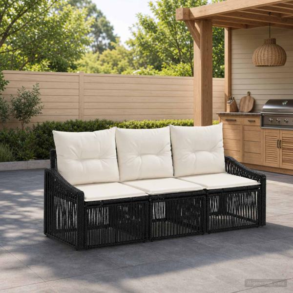 ARDEBO.de - Gartensofa-set 3 stk. Schwarz Poly-Rattan