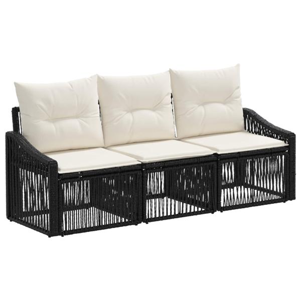 Gartensofa-set 3 stk. Schwarz Poly-Rattan