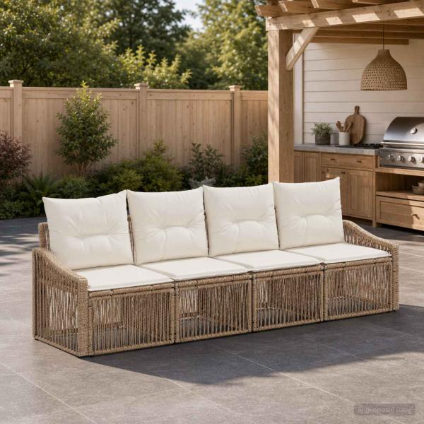 ARDEBO.de - Gartensofa-set 4 stk. Beige Poly-Rattan