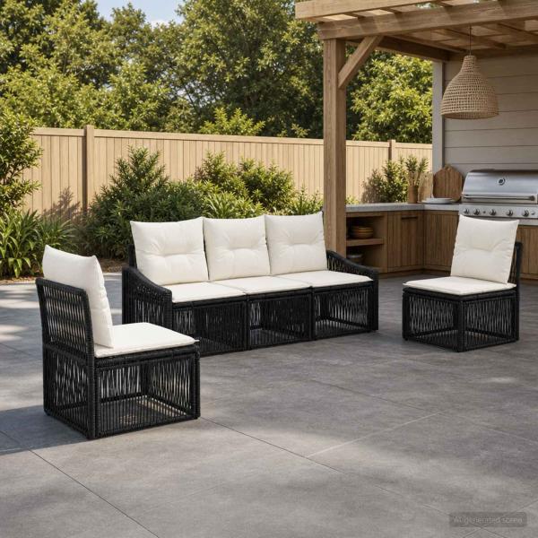 ARDEBO.de - Gartensofa-set 5 stk. Schwarz Poly-Rattan
