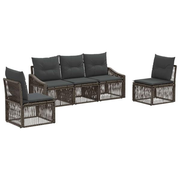 Gartensofa-set 5 stk. 5-Sitzer Grau Poly-Rattan