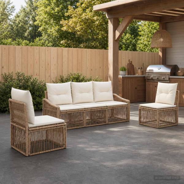 ARDEBO.de - Gartensofa-set 5 stk. Beige Poly-Rattan