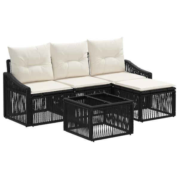 Gartensofa-set 5 stk. Schwarz Poly-Rattan