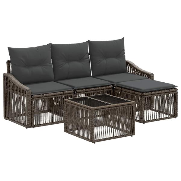 Gartensofa-set 5 stk. Grau Poly-Rattan