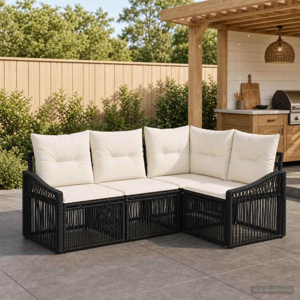 ARDEBO.de - Gartensofa-set 4 stk. Schwarz Poly-Rattan