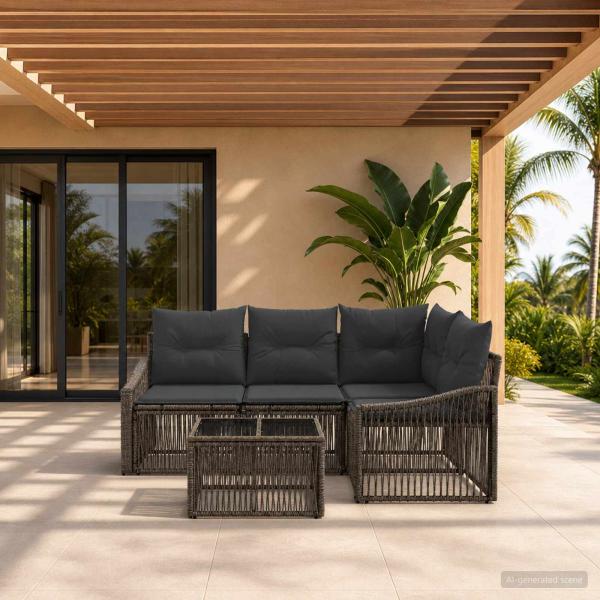 ARDEBO.de - Gartensofa-set 5 Stk. Grau Poly-Rattan