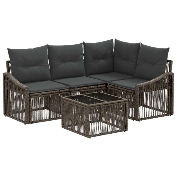 Gartensofa-set 5 Stk. Grau Poly-Rattan