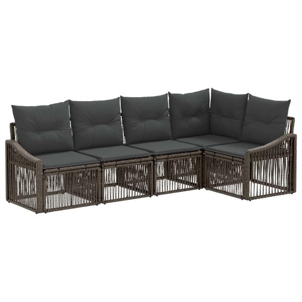 Gartensofa-set 5 stk. 5-Sitzer Grau Poly-Rattan