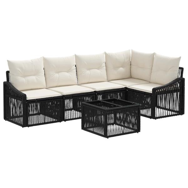 Gartensofa-set 6 stk. Schwarz Poly-Rattan