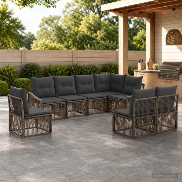 ARDEBO.de - Gartensofa-set 8 stk. Grau Poly-Rattan
