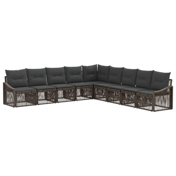 Gartensofa-set 9 stk. Grau Poly-Rattan