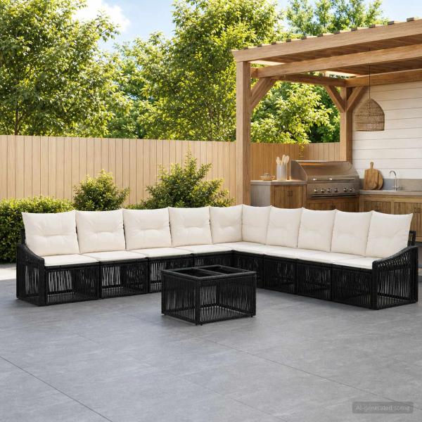 ARDEBO.de - Gartensofa-set 10 stk. Schwarz Poly-Rattan