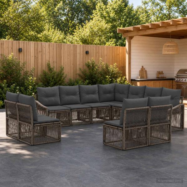 ARDEBO.de - Gartensofa-set 11 stk. Grau Poly-Rattan