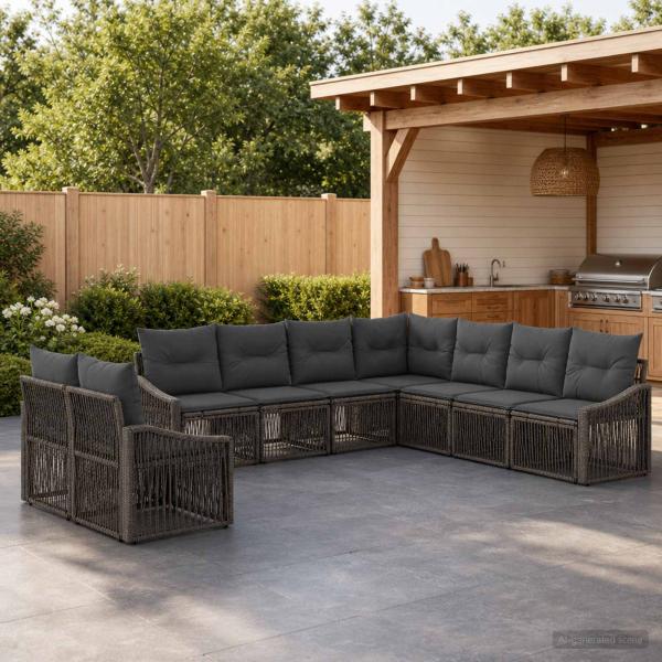 ARDEBO.de - Gartensofa-set 9 stk. Grau Poly-Rattan