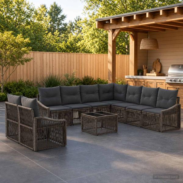 ARDEBO.de - Gartensofa-set 10 stk. Grau Poly-Rattan