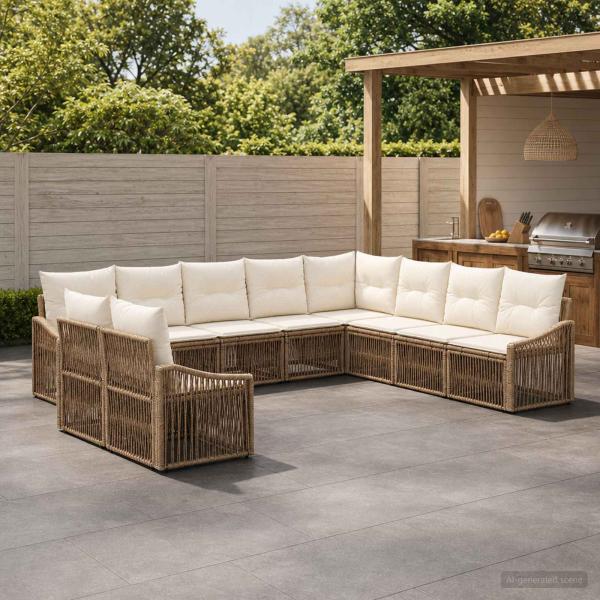 ARDEBO.de - Gartensofa-set 10 Stk. Beige Poly-Rattan