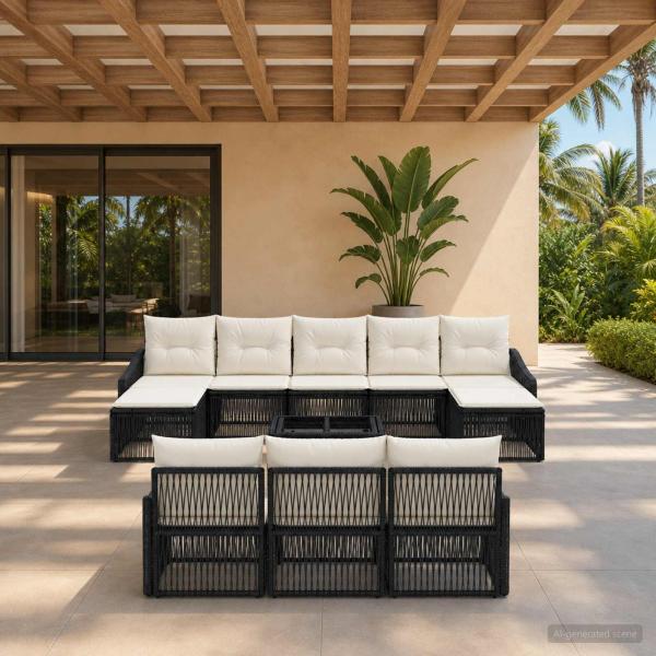 Gartensofa-set 11 stk. Schwarz Poly-Rattan