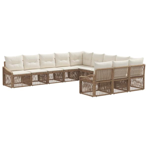 Gartensofa-set 11 stk. Beige Poly-Rattan