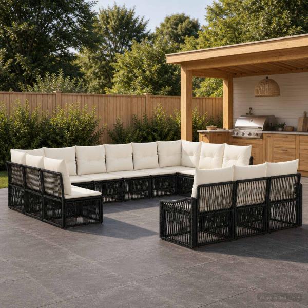 ARDEBO.de - Gartensofa-set 13 Stk. Schwarz Poly-Rattan