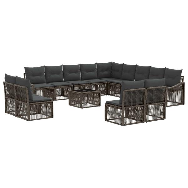 Gartensofa-set 14 Stk. Grau Poly-Rattan
