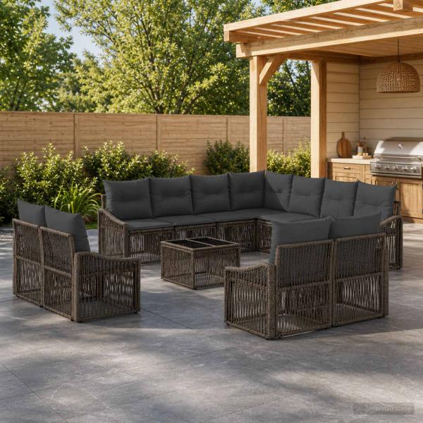 ARDEBO.de - Gartensofa-set 12 stk. Grau Poly-Rattan