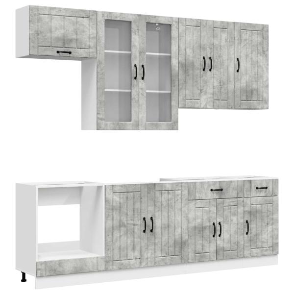 ARDEBO.de - Kücheneinheit LUCCA 8 stk. Betongrau Holzwerkstoff