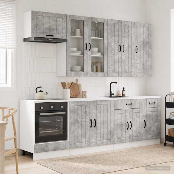 ARDEBO.de - Kücheneinheit LUCCA 8 stk. Betongrau Holzwerkstoff