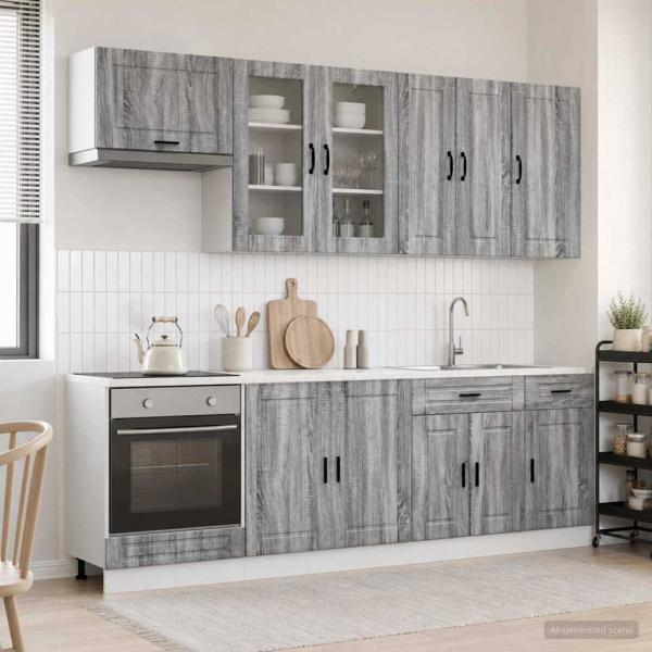 ARDEBO.de - Kücheneinheit PORTO 8 stk. Grau Sonoma Holzwerkstoff