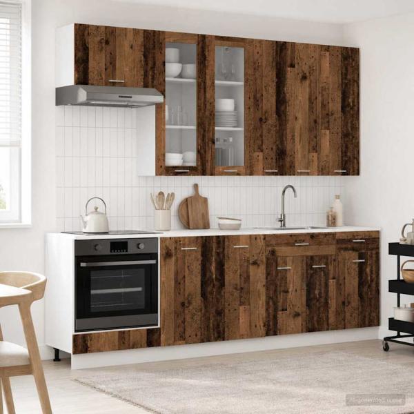 ARDEBO.de - Kücheneinheit LYON 8 stk. Altholz Holzwerkstoff