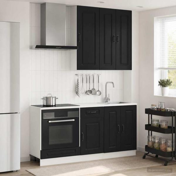 ARDEBO.de - K?cheneinheit KALMAR 5 stk. Schwarz Holzwerkstoff