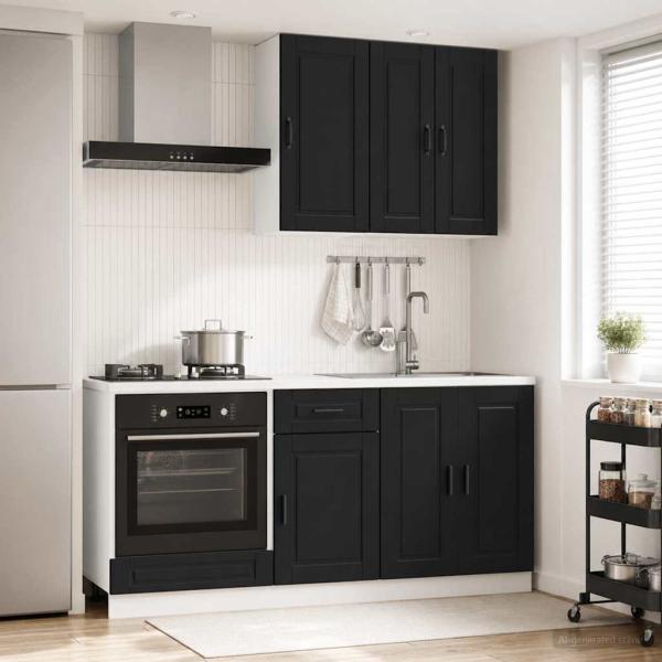 ARDEBO.de - K?cheneinheit PORTO 5 stk. Schwarz Holzwerkstoff