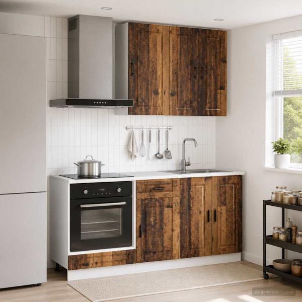 ARDEBO.de - Kücheneinheit PORTO 5 stk. Altholz Holzwerkstoff