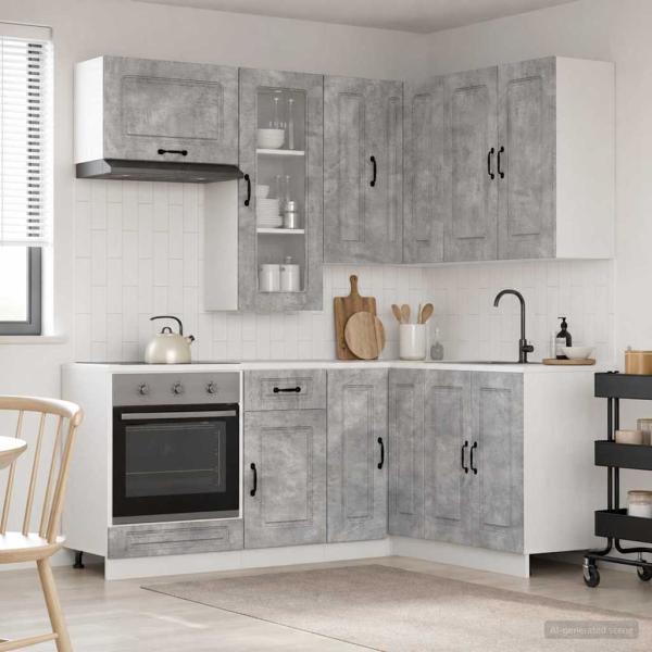 ARDEBO.de - Kücheneinheit KALMAR 8 stk. Betongrau Holzwerkstoff