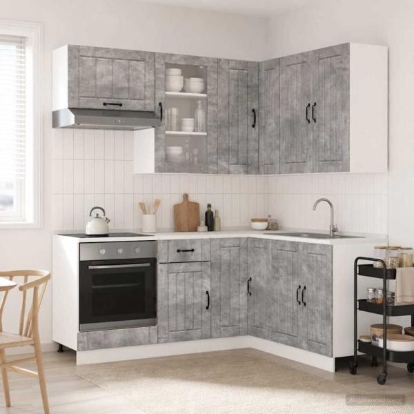 ARDEBO.de - Kücheneinheit LUCCA 8 stk. Betongrau Holzwerkstoff