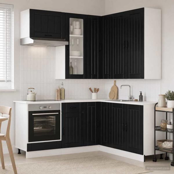 ARDEBO.de - K?cheneinheit LUCCA 8 stk. Schwarz Holzwerkstoff