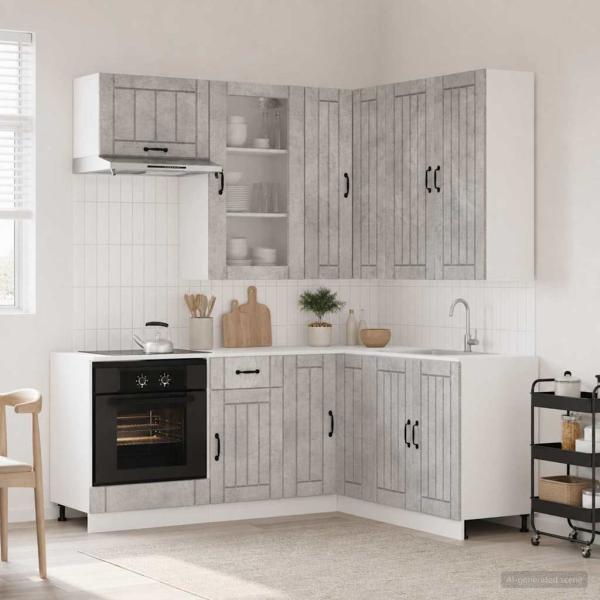 ARDEBO.de - Kücheneinheit LUCCA 8 stk. Betongrau Holzwerkstoff