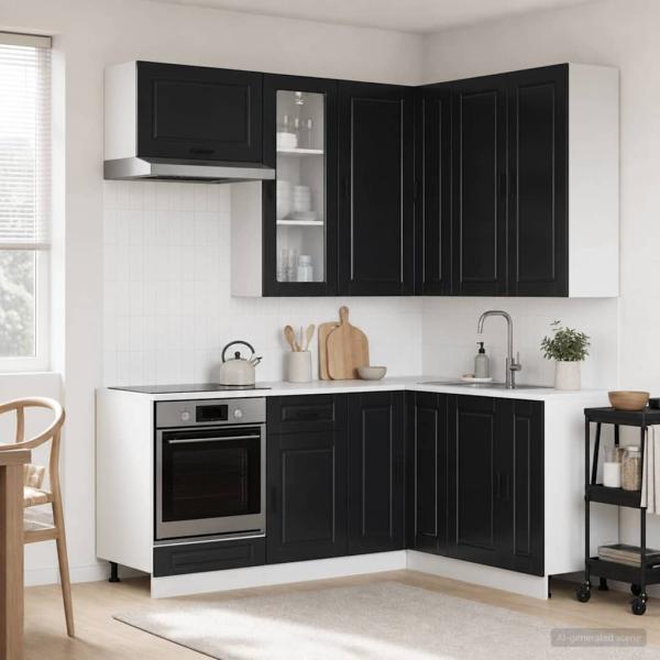ARDEBO.de - K?cheneinheit PORTO 8 stk. Schwarz Holzwerkstoff