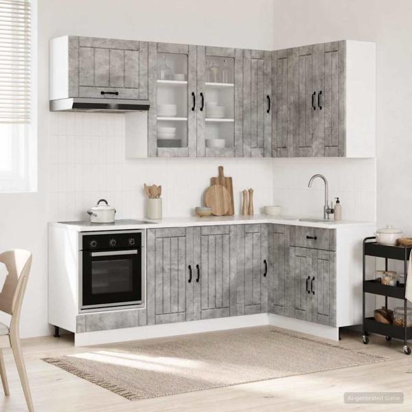 ARDEBO.de - K?cheneinheit LUCCA 8 stk. Betongrau Holzwerkstoff