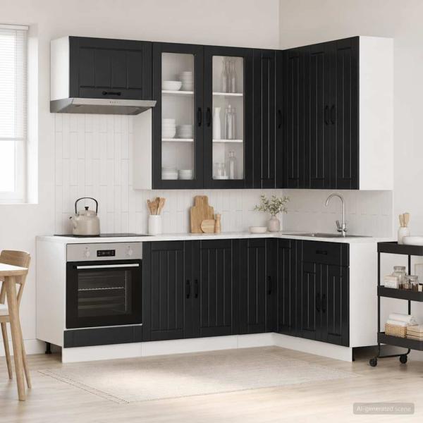 ARDEBO.de - K?cheneinheit LUCCA 8 stk. Schwarz Holzwerkstoff