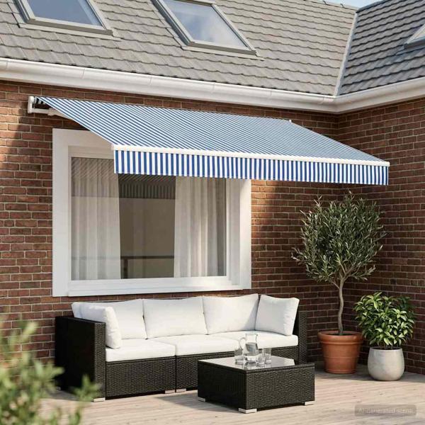 ARDEBO.de - Markisenersatzstoff Blau und Weiß 350 x 250 cm Polyester