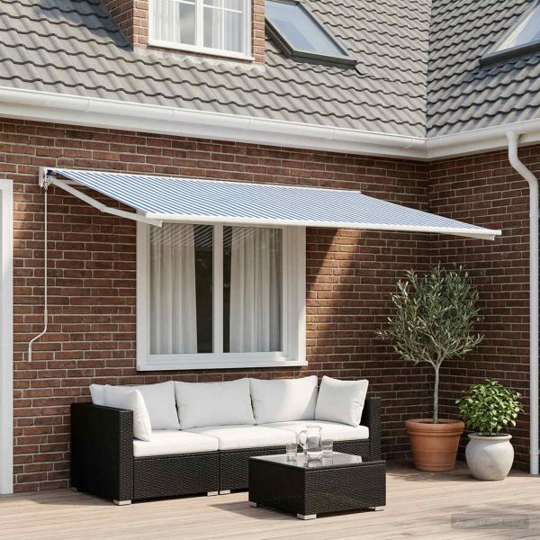 ARDEBO.de - Markisenersatzstoff Blau und Weiß 450 x 350 cm Polyester