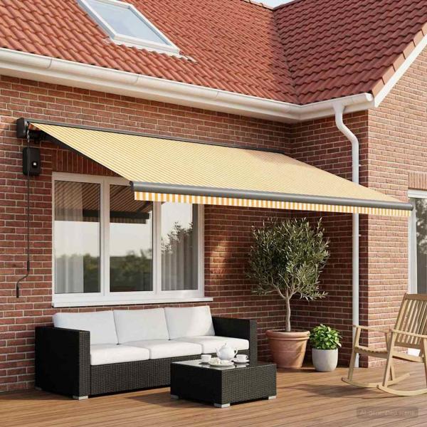 ARDEBO.de - Markisenersatzstoff Gelb und Weiß 450 x 300 cm Polyester