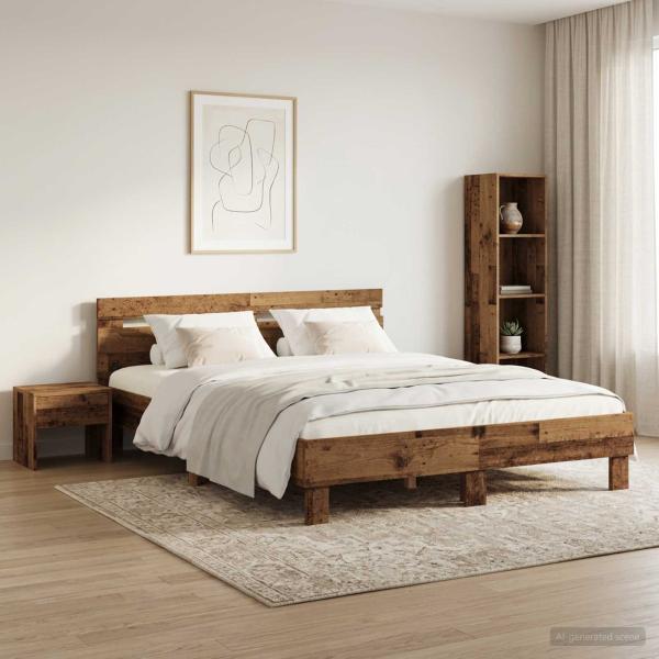 ARDEBO.de - Bettrahmen Altholz 135 x 190 cm Holzwerkstoff