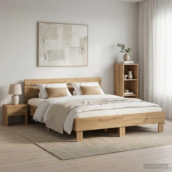 ARDEBO.de - Bettrahmen Artisan-Eiche 120 x 190 cm Holzwerkstoff