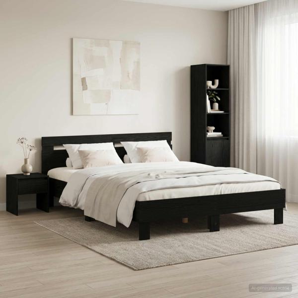 ARDEBO.de - Bettrahmen Schwarz Eichen-Optik 120 x 190 cm Holzwerkstoff