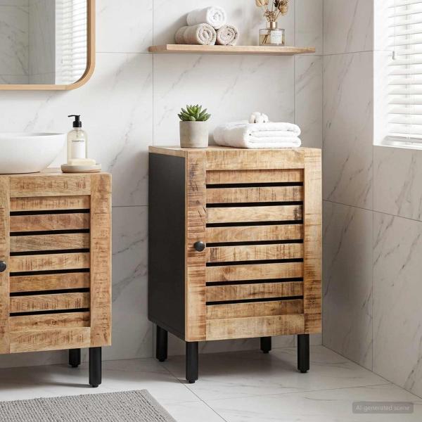 ARDEBO.de - Badezimmerschrank mit Tür Braun und Schwarz 38 x 33,5 x 58 cm