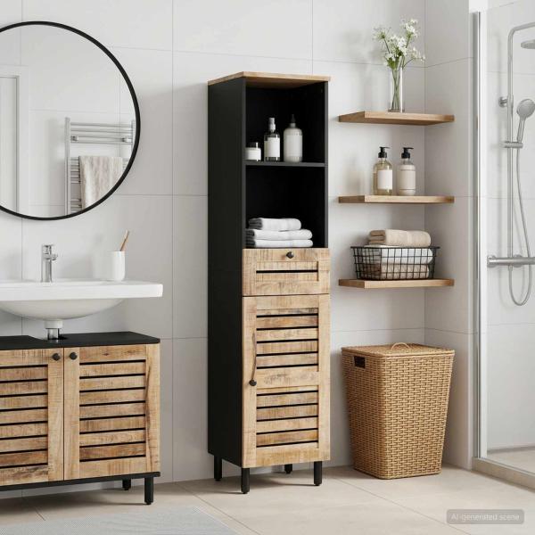 ARDEBO.de - Badezimmerschrank mit Tür Braun und Schwarz 38 x 33,5 x 160 cm
